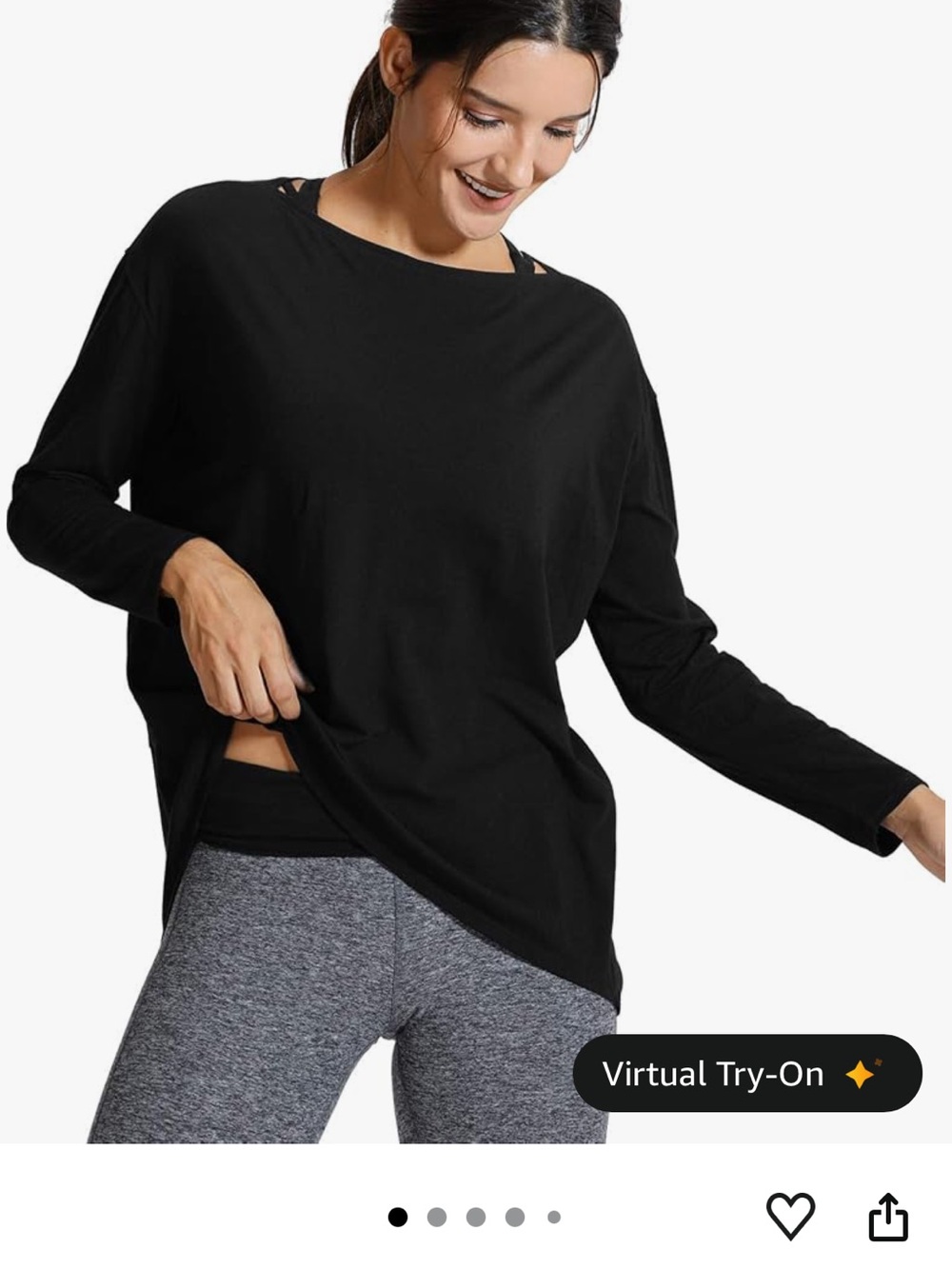 CRZ YOGA Black Long-Sleeve Relaxed Crew Top